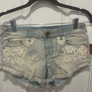 Denim Lace-Trimmed Women's Shorts